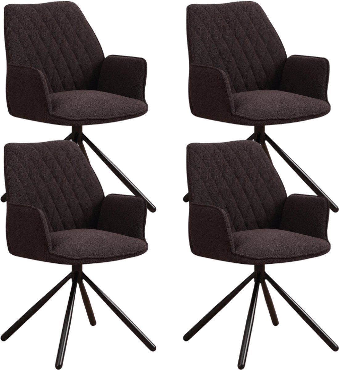 Dimehouse Set van 4 Draaibare Eetkamerstoelen Novan Bruin Bouclé – 180° Draaibaar - Stof -