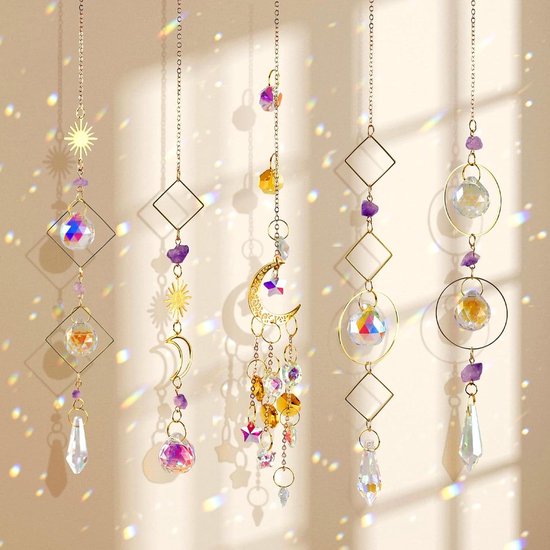 SPHERETRON Zonnevanger, kristallen windgong met kristal, hangende decoratieve kristallen, glazen kristallen om op te hangen, prisma- zonnevanger, hangende decoratie, kristal voor tuin, Feng Shui