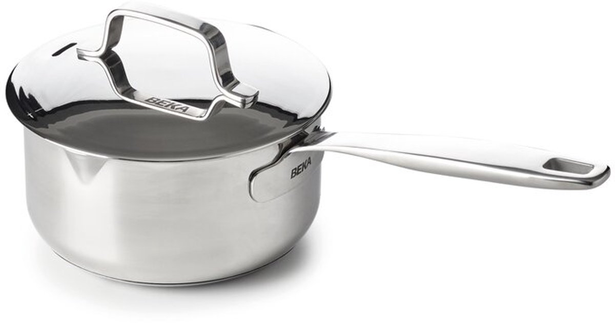 Beka Maestro steelpan/sauspan met deksel – Ø16 cm - 1,6L – RVS – PFAS-vrij – Volumeaanduiding – Giettuiten – Geschikt: inductie & vaatwas