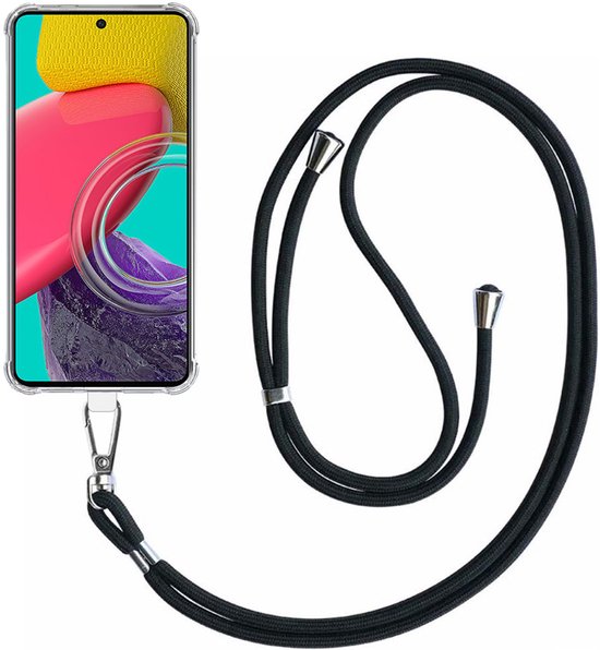 Coque de téléphone Smartphonica compatible avec Samsung Galaxy M53, transparente et résistante aux chocs, avec cordon universel détachable. Coque arrière en Siliconen antichoc avec cordon pour Samsung Galaxy M53 5G.