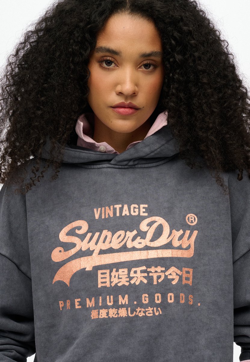 Superdry Vintage Relaxed-hoodie met metallic logo Dames Hoodies Zwart