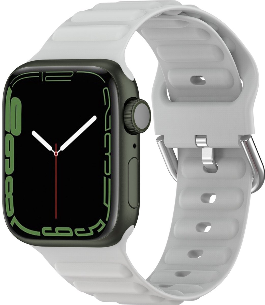 Mobigear Siliconen Watch bandje geschikt voor Apple Watch Bandje Gespsluiting | Mobigear Bumpy - 42/41/40/38 mm - Grijs
