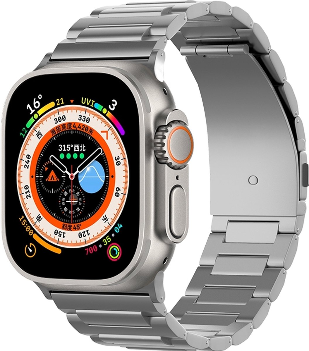 Mobigear Titanium Watch bandje geschikt voor Apple Watch Bandje Vouwsluiting | Mobigear Perth - 49/46/45/44 mm - Spacegrijs