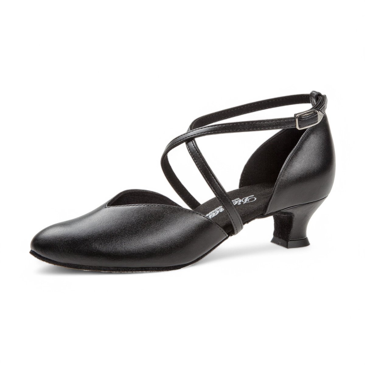 Diamant 107 - 013 - 034 - Gesloten Dames Dansschoenen - Echt Leer - Lage hakje 4,2cm - Comfort Voetbed - Schokdempend hielkussen - Suede zool - Gekruist bandje - Ballroom, Tango, Stijldansen - Diamant - Zwart - 44