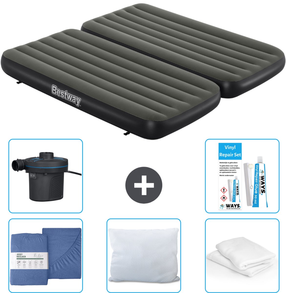 Bestway luchtbed - 3-in-1 - 1-Persoons - 2-Persoons - 99 x 188 x 25 cm - Groen - Inclusief Hoeslaken - Kussen - Kussenbeschermer - Pomp en Reparatieset