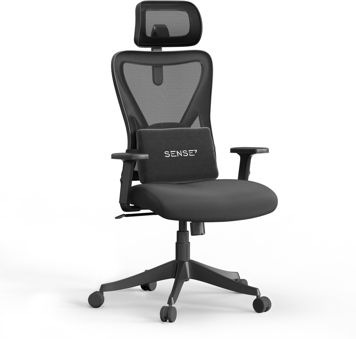 SENSE7 TONE - Ergonomische Bureaustoel - Belastbaar tot 130 kg - Verstelbare Rugleuning & Hoofdsteun - Computerstoel - Directiestoel - Max. 190 cm - Zwart