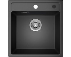 ANYCEE MAX Granieten spoelbakken, Inbouwwasbak 40 x 46 cm, 1 Bak Zwart, Afvoerset Inbegrepen