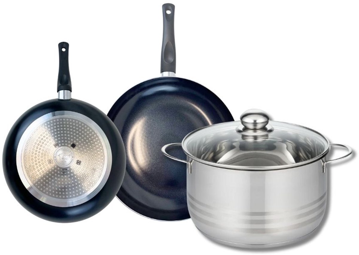Set van 2 Koekenpannen 20 en 24 cm en 1 braadpan 24 cm Elo Prima Brillant