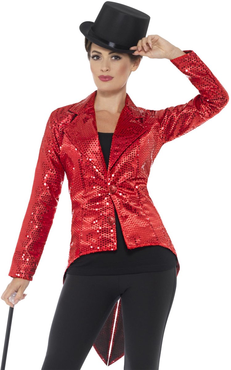Smiffys - Sequin Tailcoat Kostuum Jacket - M - Rood
