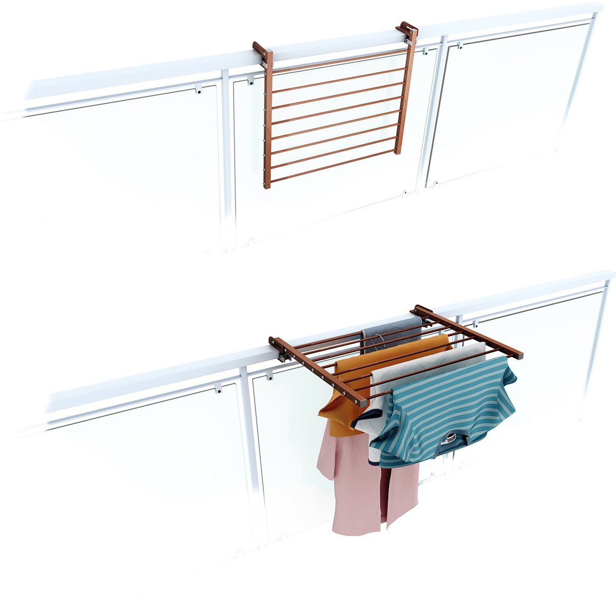 Foxydry Duo 62 cm wasrek balkon - corten - rechthoekige reling