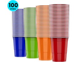 Somstyle Plastic Bekers - 100 Stuks - Red Cups 500 ML - Beer Pong Set - Blauw, Groen, Rood & Oranje