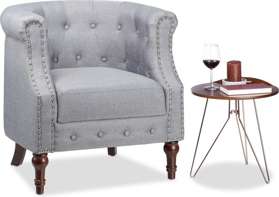 relaxdays retro fauteuil chesterfield - grijs - leunstoel - armstoel - comfortabele stoel