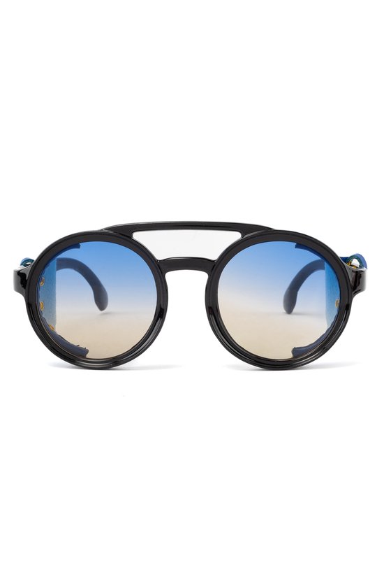 KIMU Motor Ronde Zonnebril - Zwart Montuur Zijkanten - Blauw Bruin Gradient Glazen - Volwassenen Kunststof Vintage Piloot Amerikaans Aviator Festival van KIMU — afbeelding 4
