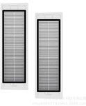 Twee witte stofzuigerfilters met zwart raster.