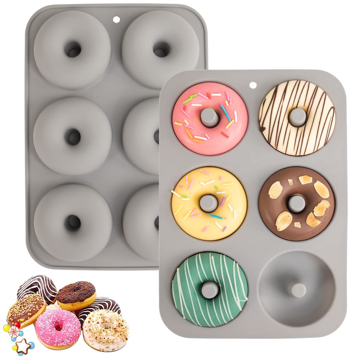 Ibenzoa® Non-Stick Siliconen Donutvorm Set voor 6 Perfecte Donuts, Hittebestendig en Vaatwasser vriendelijk