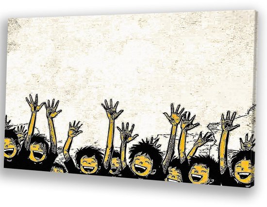 Lachende kinderen met energie - Blijdschap muurdecoratie - Schilderijen kinderen - Street Art - Schilderijen op canvas industrieel - Woondecoratie - canvas 150x100 cm