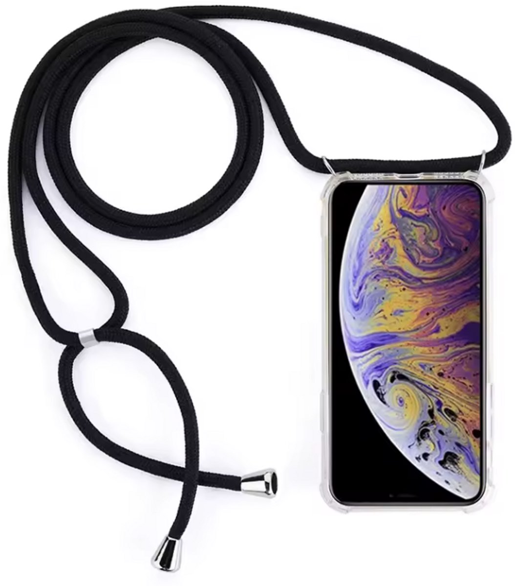 Telefoonhoesje met koord - Telefooncover - Geschikt voor Samsung Galaxy Note 10 - Samsunghoesje - Transparant - Met koord - Met goudkleurige details - CHPN