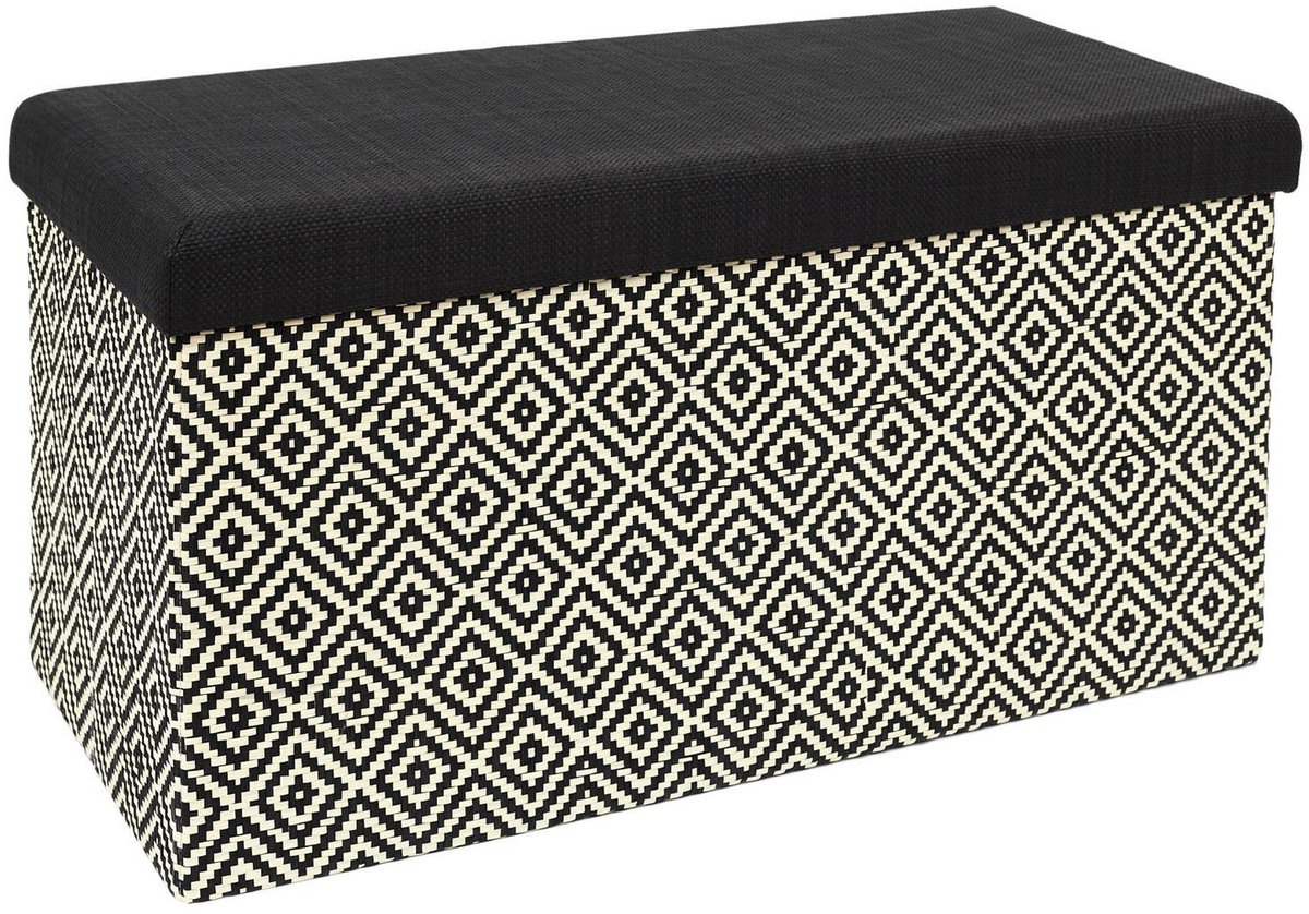 Home Deco Factory Poef/hocker Braided - opvouwbaar - stof - opbergbox - donkerbruin/zwart - polyester/MDF - 76 x 38 cm