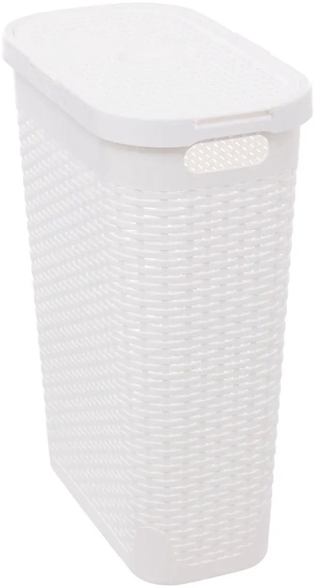 Goedkoopste 5Five Smalle Wasmand met deksel Rotan - wit - gevlochten kunststof - 40 liter - 26 x 46 x 60 cm