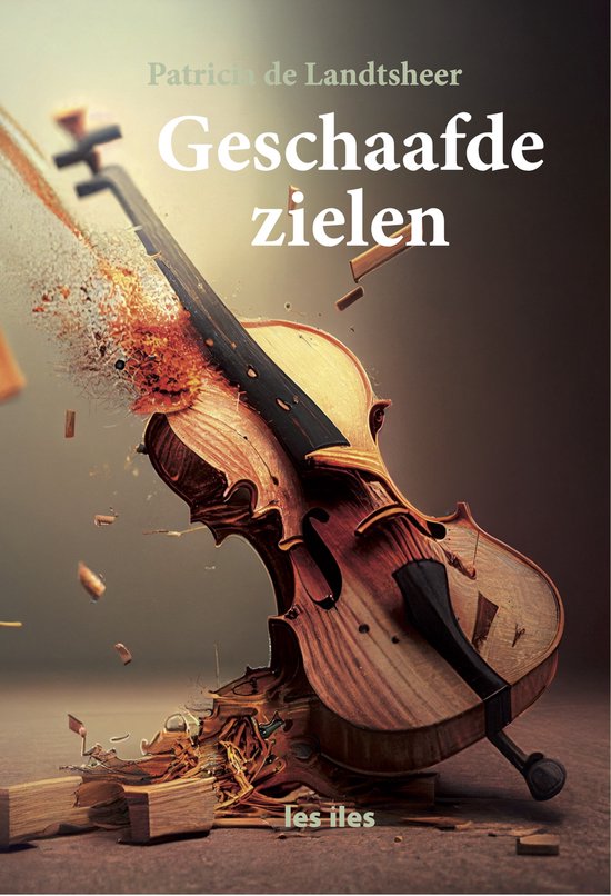 Een gebroken viool die uit elkaar valt, met de titel 'Geschaafde zielen'.