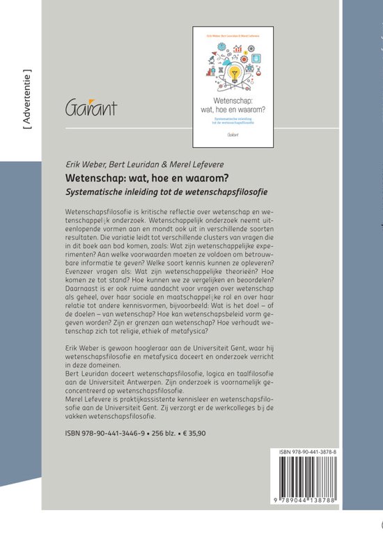 Boekcover met de titel: Wetenschap: wat, hoe en waarom? Systematische inleiding tot de wetenschapsfilosofie. Met illustratie van brein en bol.