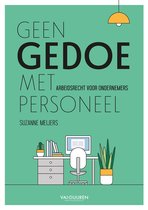 Titel van het boek "Geen gedoe met personeel", met een illustratie van een bureau.