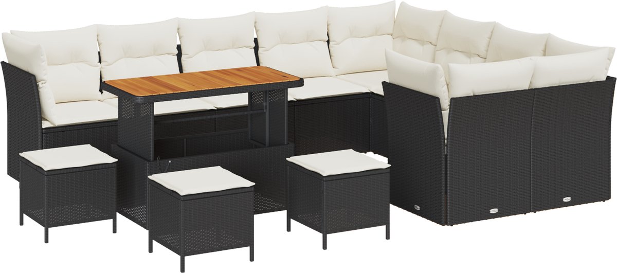 vidaXL - Tuinbank - Set - met - kussen - met - opslag - 13 - pcs - Zwart - en - crème
