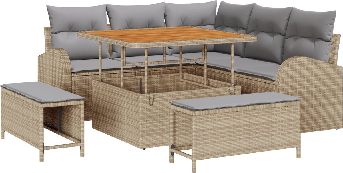 vidaXL - Tuinbank - Set - met - kussen - met - opslag - 8 - pcs - Beige - en - Lichtgrijs