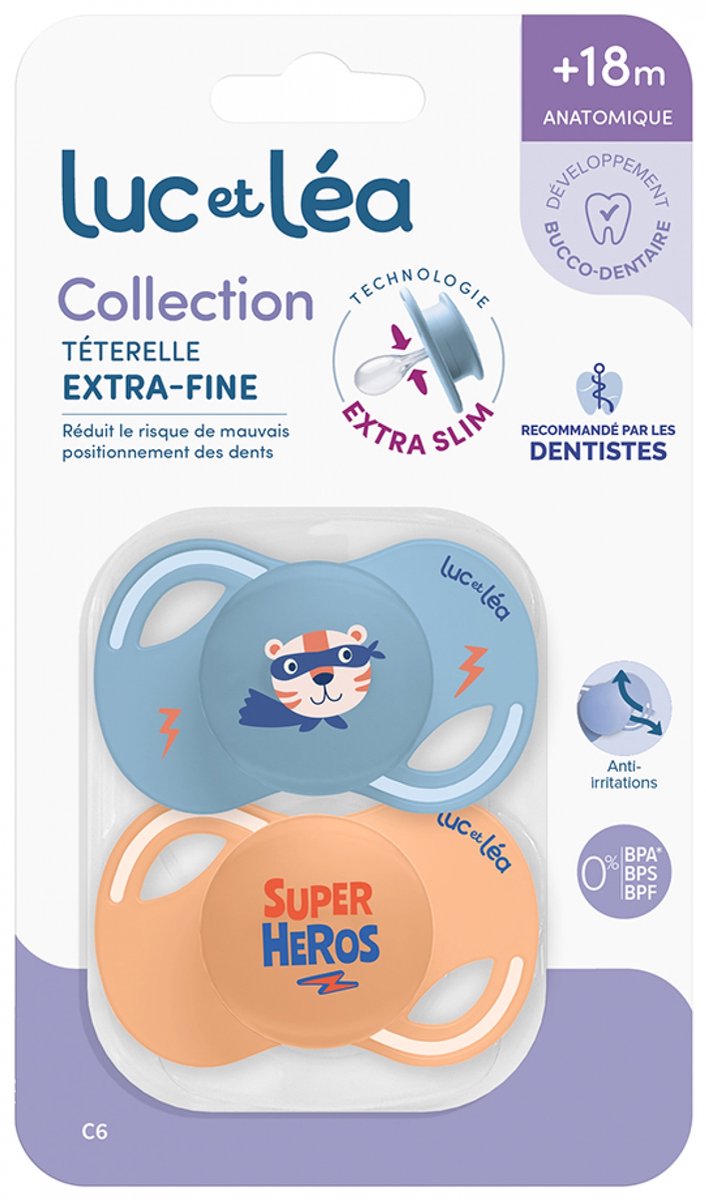 Luc et Léa Collectie 2 Anatomische Fopspenen Extra Fijne Tepel 18 Maanden en Ouder (Modellen : Superhelden) van Luc et Léa — afbeelding 5