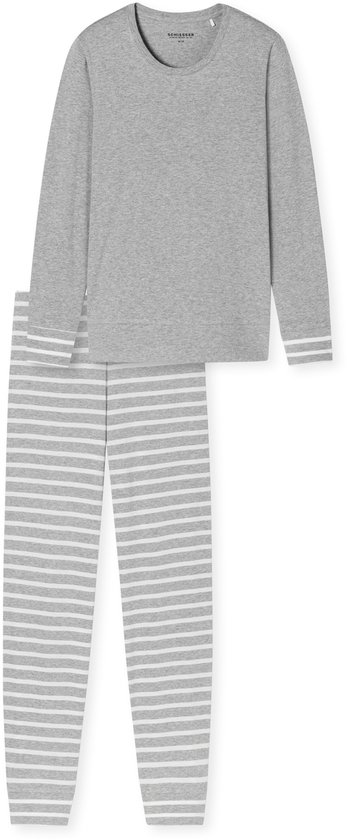 Schiesser dames casual essentials pyjamaset lang stripes grijs & wit