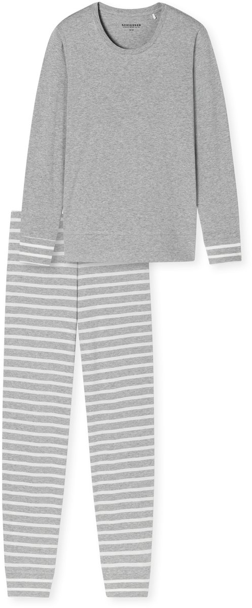 Schiesser dames casual essentials pyjamaset lang stripes grijs & wit