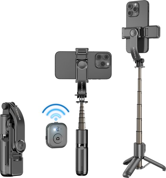 Xssive Mini Selfiestick met TriPod & Afneembare Telefoonstandaard - Bluetooth Afstandsbediening - Selfie Sticks