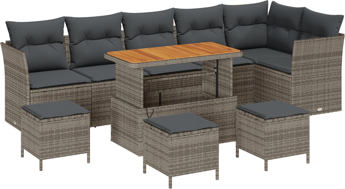 vidaXL - Tuinbank - Set - 10 - pcs - Grijs - poly - rattan