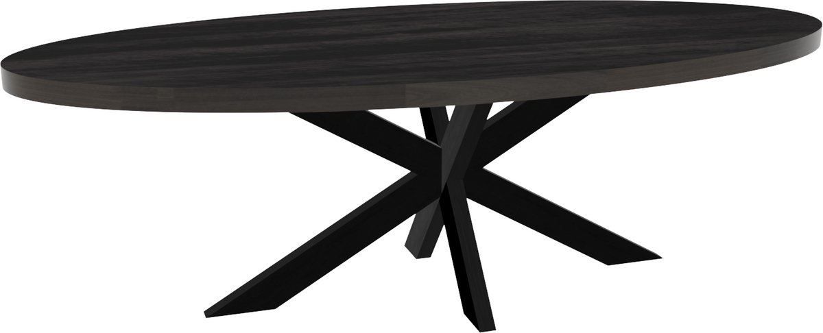 Lizzely Garden & Living Eettafel ovaal mangohout 240cm James zwart ovale industriële tafel duurzaam mango eetkamertafel