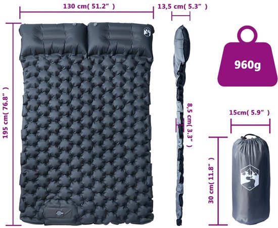 vidaXL - Kampeermatras - met - kussens - zelfopblazend - 2-persoons - grijs van Merkloos — afbeelding 5