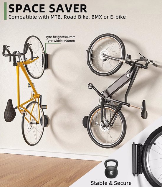 WandGrip Fietshaak - Ruimtebesparende Fietswandhouder van Staal - Petra