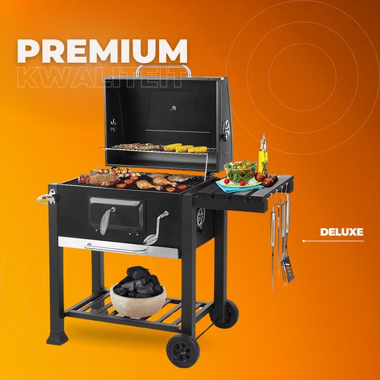 Houtskool grill op wieltjes - Voor 5 tot 10 personen - Houtskoolbarbecues - Briketten - Met deksel - Thuis of camping van BBGRILL — afbeelding 3
