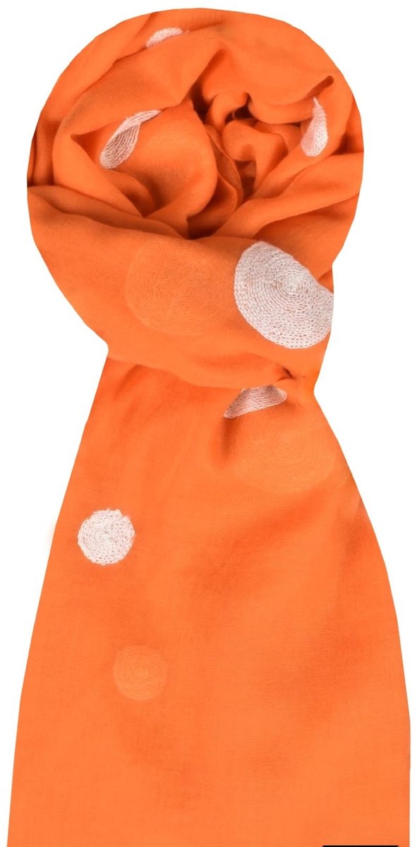 Oranje sjaal -natuurlijke materialen -langwerpig-geborduurde cirkels- koningsdag