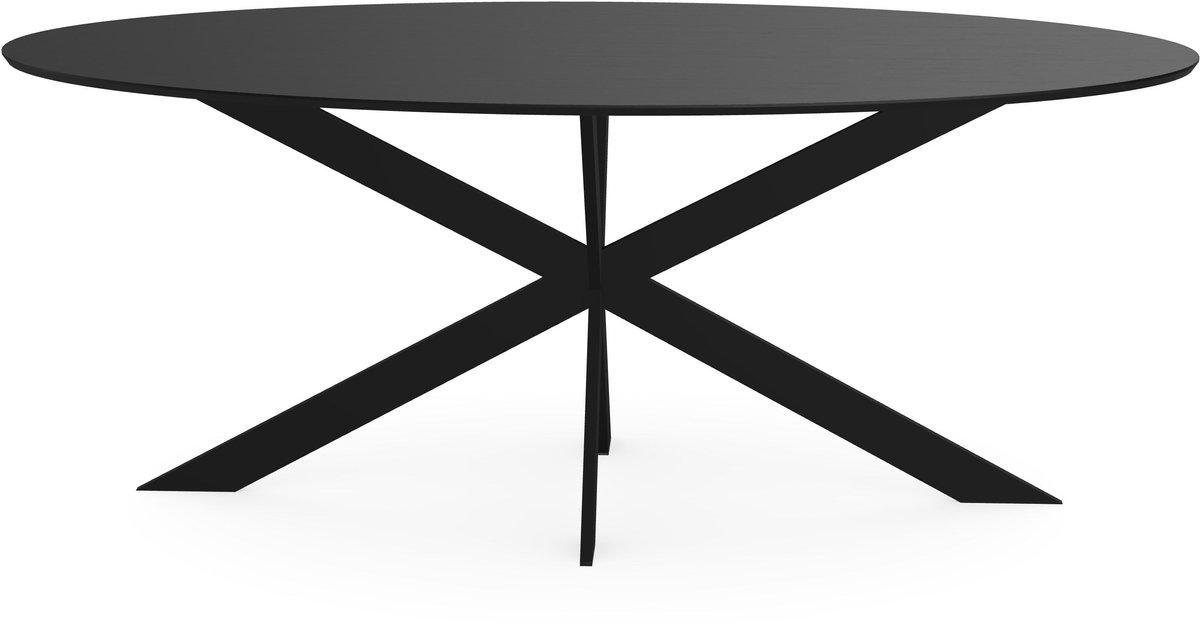 Melamine eettafel zwart eiken – ovaal met dun zwart onderstel - eiken tafel 160 x 80 cm