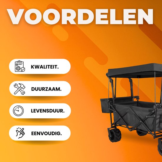 Opvouwbare bolderkar XL - 262L - Opvouwbaar tuinwagen - Met duwstang - Voor buitengebruik - Met verwijderbare luifel en 115 kg capaciteit - All terrain - Zwart van Merkloos — afbeelding 3