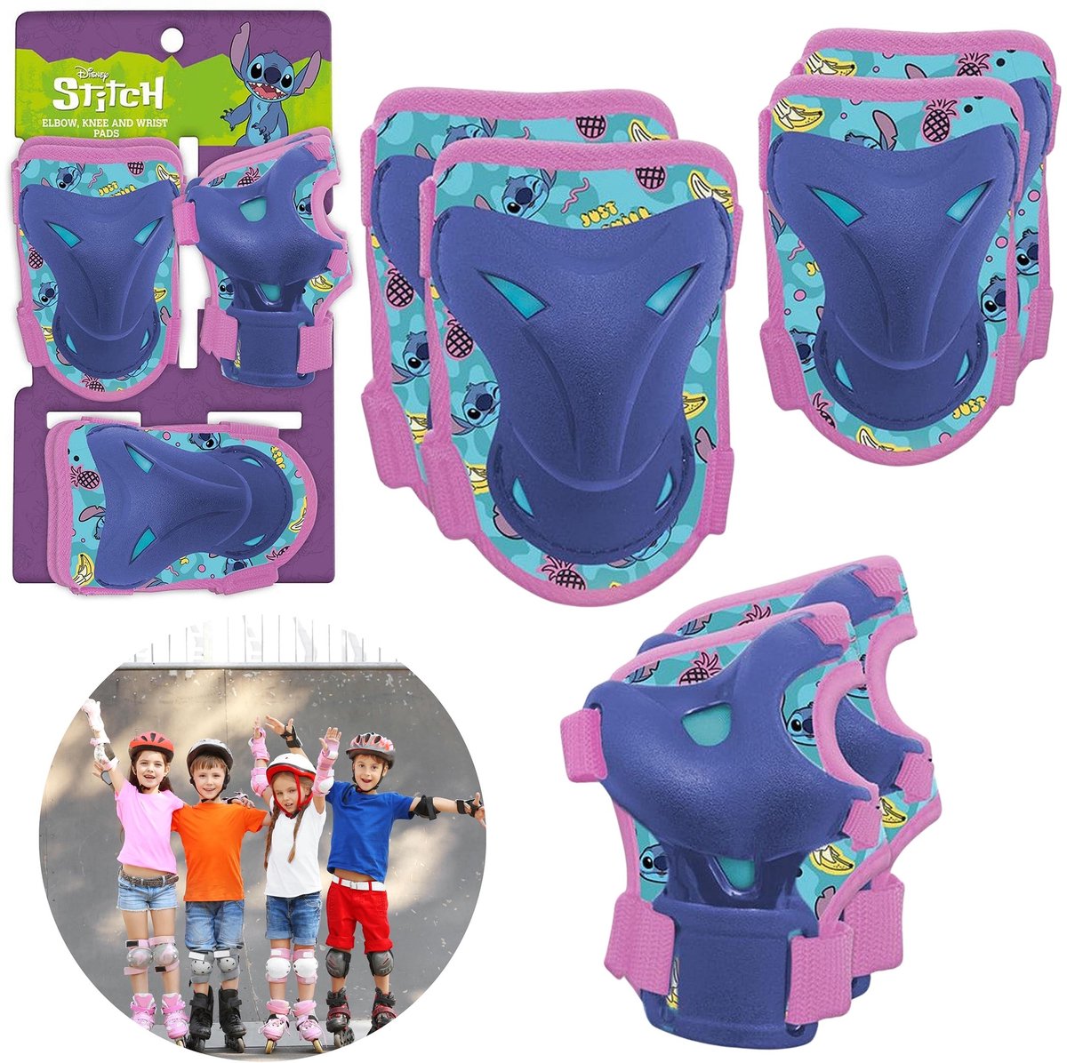 DISNEY Stitch Kinder BESCHERMERS voor skeelers fietsen steps SET knieën ellebogen polsen Blauw