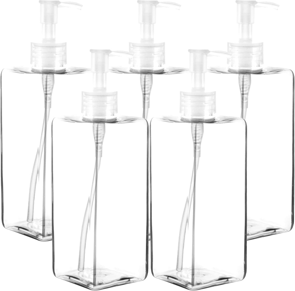 Image of 5 Pack 500ML Pompflessen - Lege Shampoo Flessen - 5 stuks - Transparant - Plastic