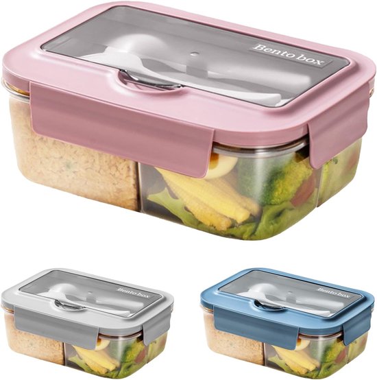 Boîte à lunch 3 compartiments - Boîte bento 1400 ml, compatible micro-ondes et étanche, idéale pour l'école, le travail et les pique-niques