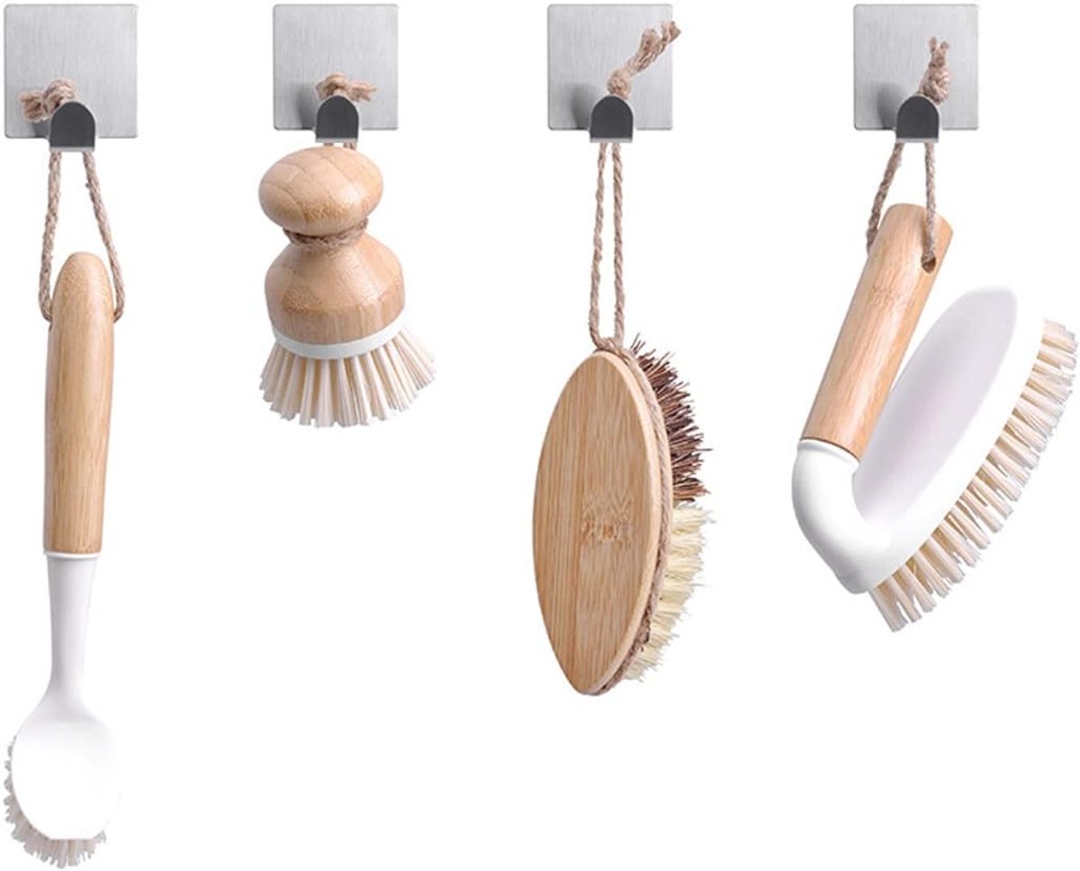 Keukenborstels set - duurzame bamboe - 4 stuks - bruin