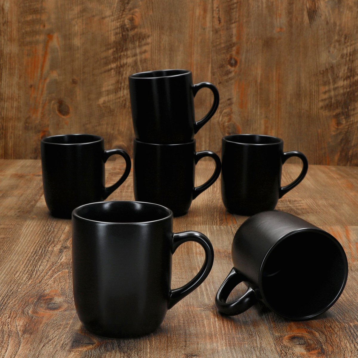 MamboCat Set 6 Panther koffiebeker handvat 340ml mat zwart steengoed