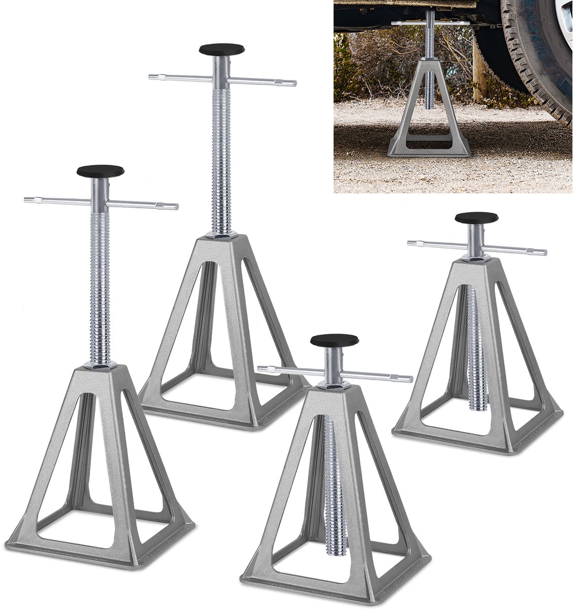 4 stuks aluminium steunbokken, voor caravans, caravans, staanders en campers, in hoogte verstelbaar, steunbokken, steunbokken, caravanaccessoires, tot 1000 kg, voor caravan, aanhangers en caravans