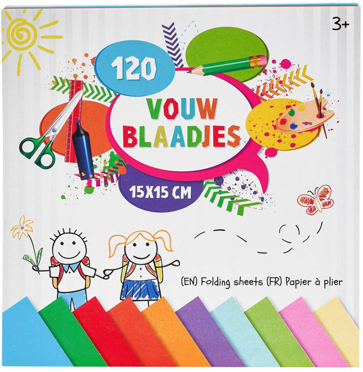 Vouwblaadjes | 15 x 15 CM | 120 stuks | 70 Gram | 10 verschillende kleuren | papier | knutselen voor kinderen | Origami — afbeelding 3