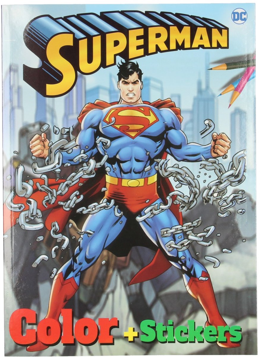 DC Superman - color + stickers - dik kleurboek met stickers en deurhanger superman logo - WB