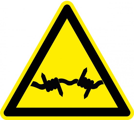 Waarschuwingssticker prikkeldraad - ISO 7010 - W033 400 mm