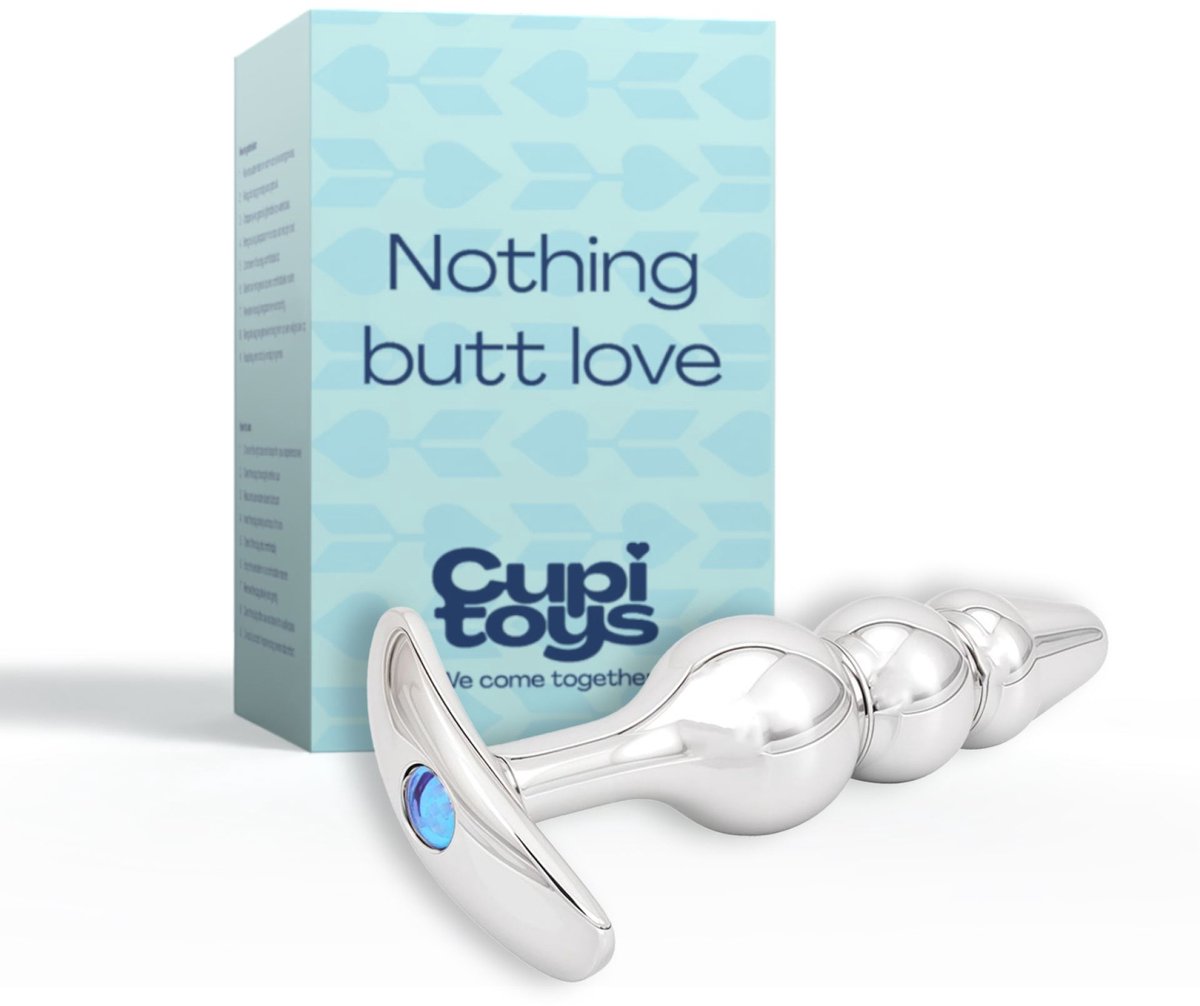 Cupitoys® Metalen buttplug - Zilver - Diamant lichtblauw - Anker - Puntig beads - Sex toys voor vrouwen - Sex toys voor mannen - Buttplugs